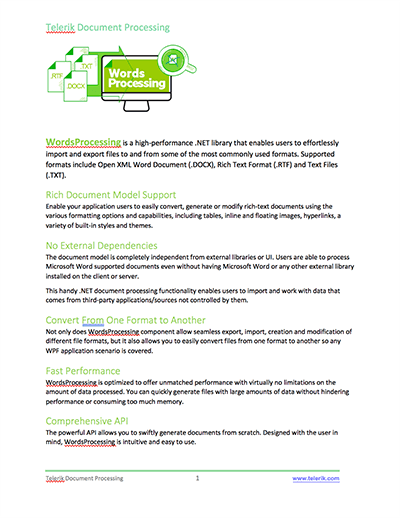 Telerik UI for ASP.NET MVC WordsProcessing sample document preview